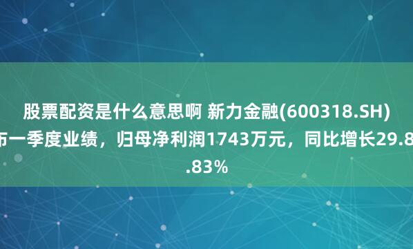股票配资是什么意思啊 新力金融(600318.SH)发布一季度业绩，归母净利润1743万元，同比增长29.83%