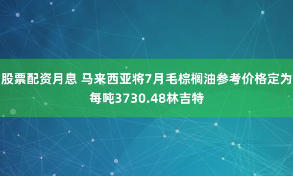 股票配资月息 马来西亚将7月毛棕榈油参考价格定为每吨3730.48林吉特